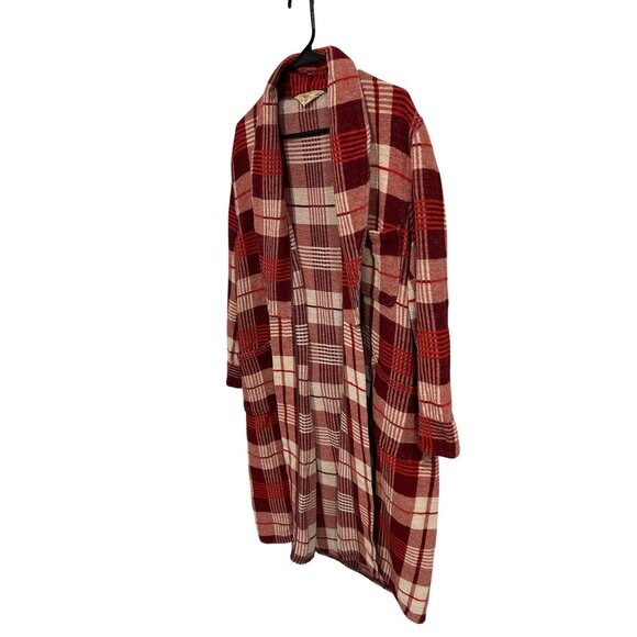 Vintage Sears Genuine Beacon Plaid Red Beige Long Open Front Robe - Picture 3 of 8